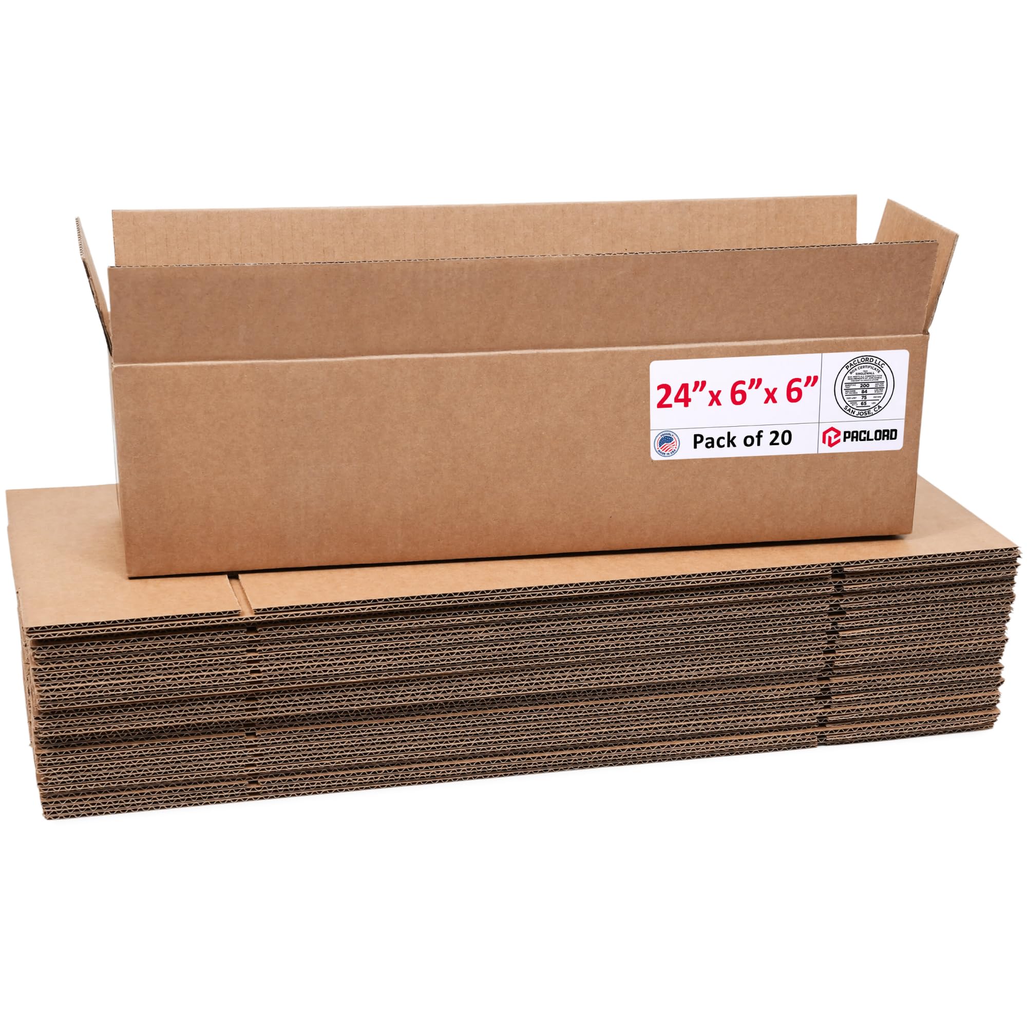 Long Cardboard Boxes 24"L x 6"W x 6"H (Pack of 20) - USA-Made Packing Boxes for Moving, Shipping, or Storage - USPS, UPS, FedEx Approved - Professional Packing Supplies for Moving | USA-Made Packing Boxes for Moving, Shipping, or Storage - USPS, UPS, FedEx Approved - Professional Packing Supplies