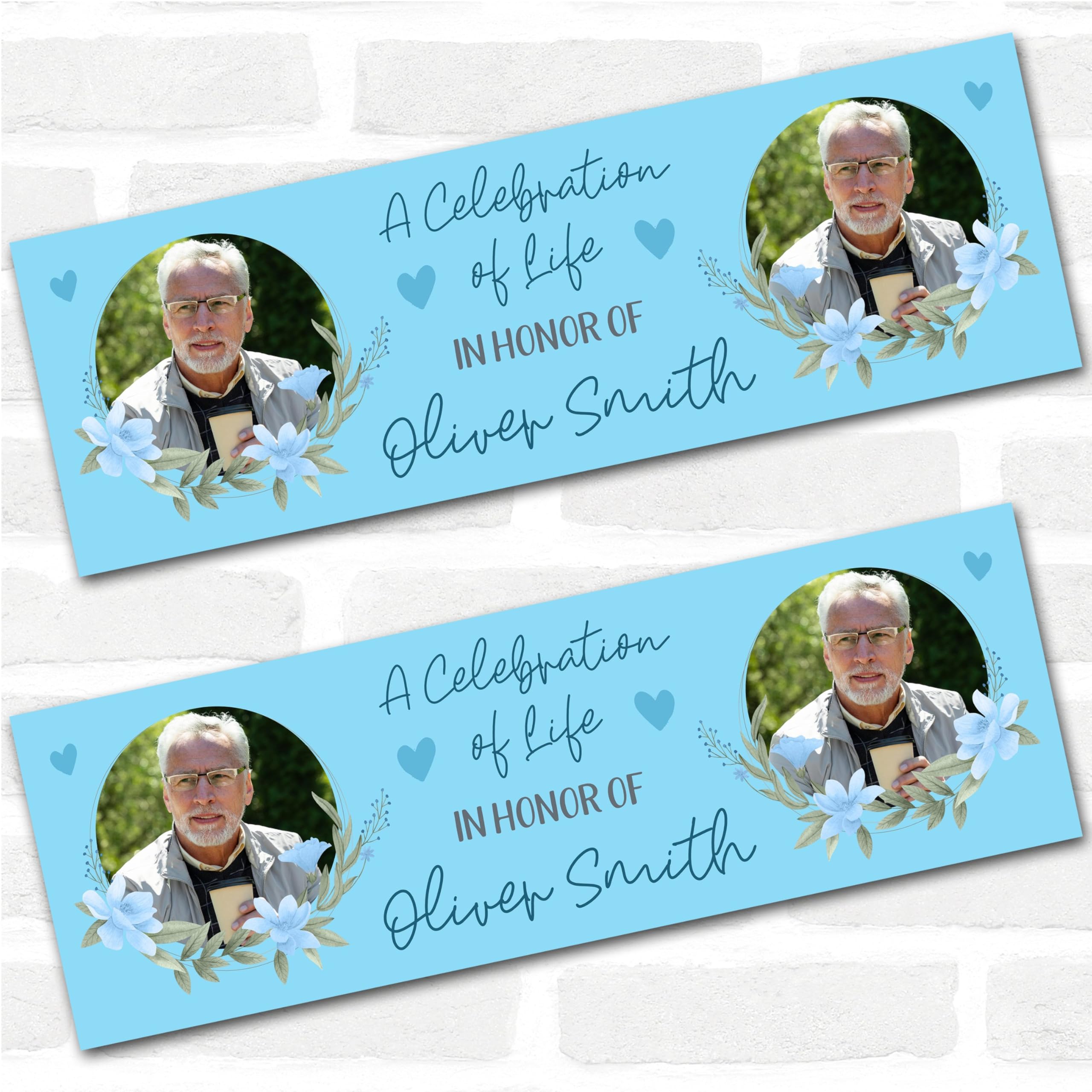 Personalised Party Banner For Funeral Celebration Of Life Male Photo Blue | Custom Large Party Decoration, Event Banner, Backdrop, Décor, Signage. 3 ft x 1 ft | 4.5 ft x 1.5 ft | 6 ft x 2 ft