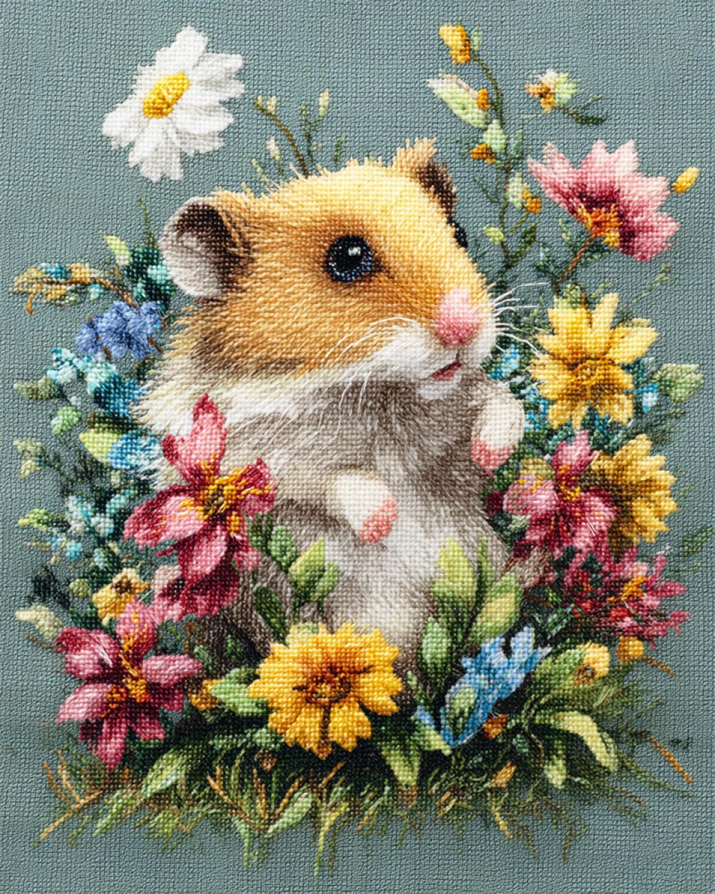 Rkflgew B Diy Ead Embroidery Kit Mice And Flowers 30X40cm