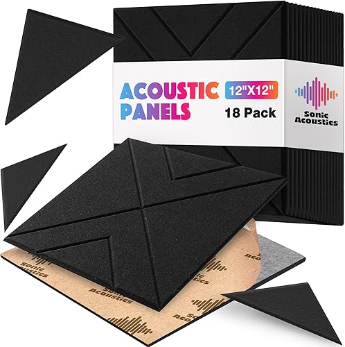 Paquete de 18 paneles acústicos autoadhesivos, paneles absorbentes de sonido de 12 x 12 x 0.4 pulgadas, paneles cuadrados de alta densidad a prueba
