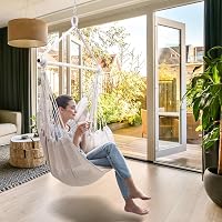 Ohuhu Függőszék Félkör Alakú Ergonomikus Dizájnnal - Beltéri és Kültéri Függőágy 150 kg Teherbírással, Fehér, Tárolózsebekkel 2