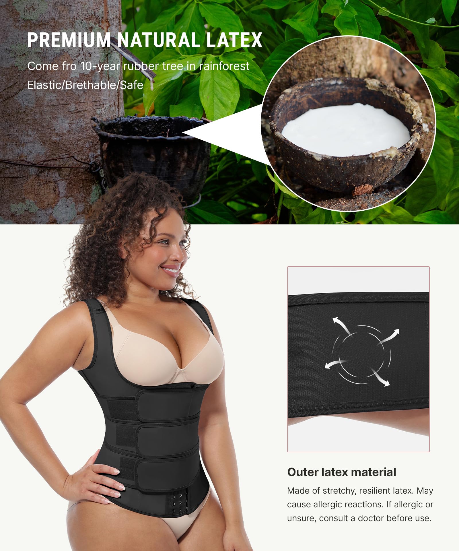 FeelinGirl Ceinture d'entraînement en latex pour femme - Grande taille - Corset à 3 ceintures - Crochets en acier