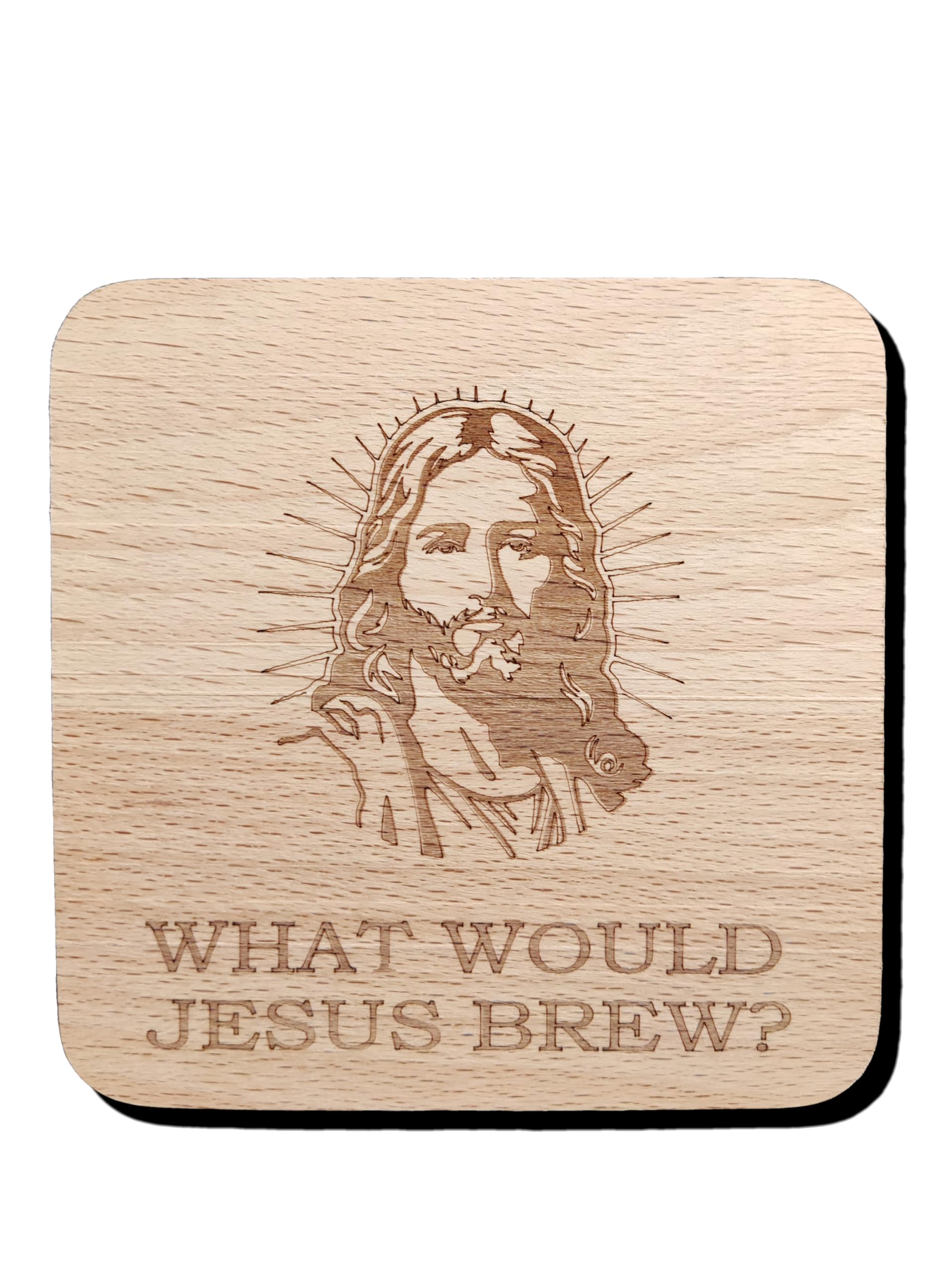 Fastcraft What Would Jesus Do Brew Wooden Drink Coaster Beer Mat Novelty Gift Christian God Religous Present (1)