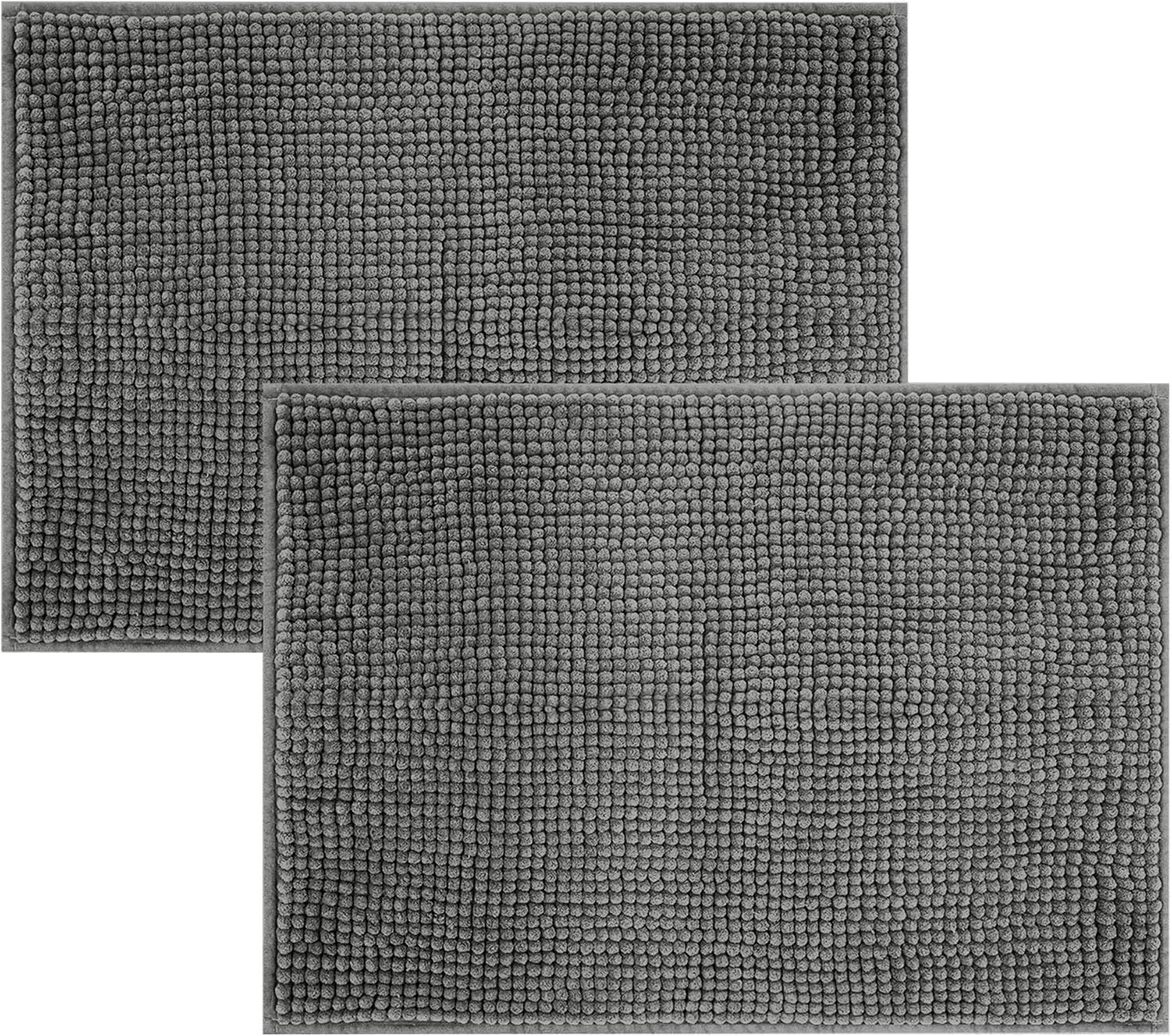 Hafaa Grey Bath Mat Non Slip Anti Mould – (2 Pack) 50x80 cm Chenille Bathroom Mat