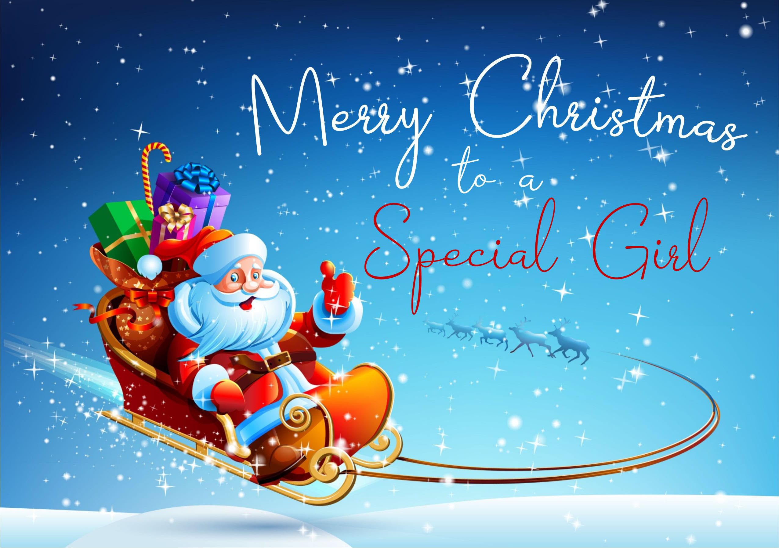 doodlecards Special Girl Christmas Card Santas Sleigh Large A4 Size Christmas Card for Special Girl with Plain Envelope