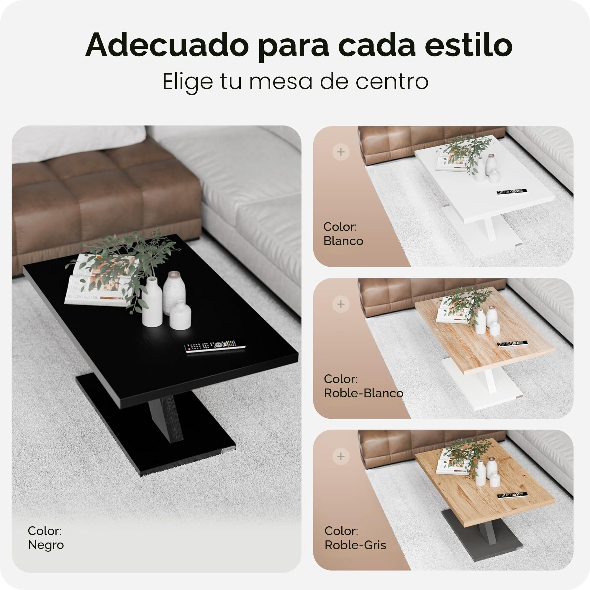 CASARIA® Mesa de Centro Repisa de Almacenaje Madera Resistente a Rasguños Mesa Auxiliar Rectangular Moderna Soporta 50kg Salón Sofá Detroit 90x60cm Negro