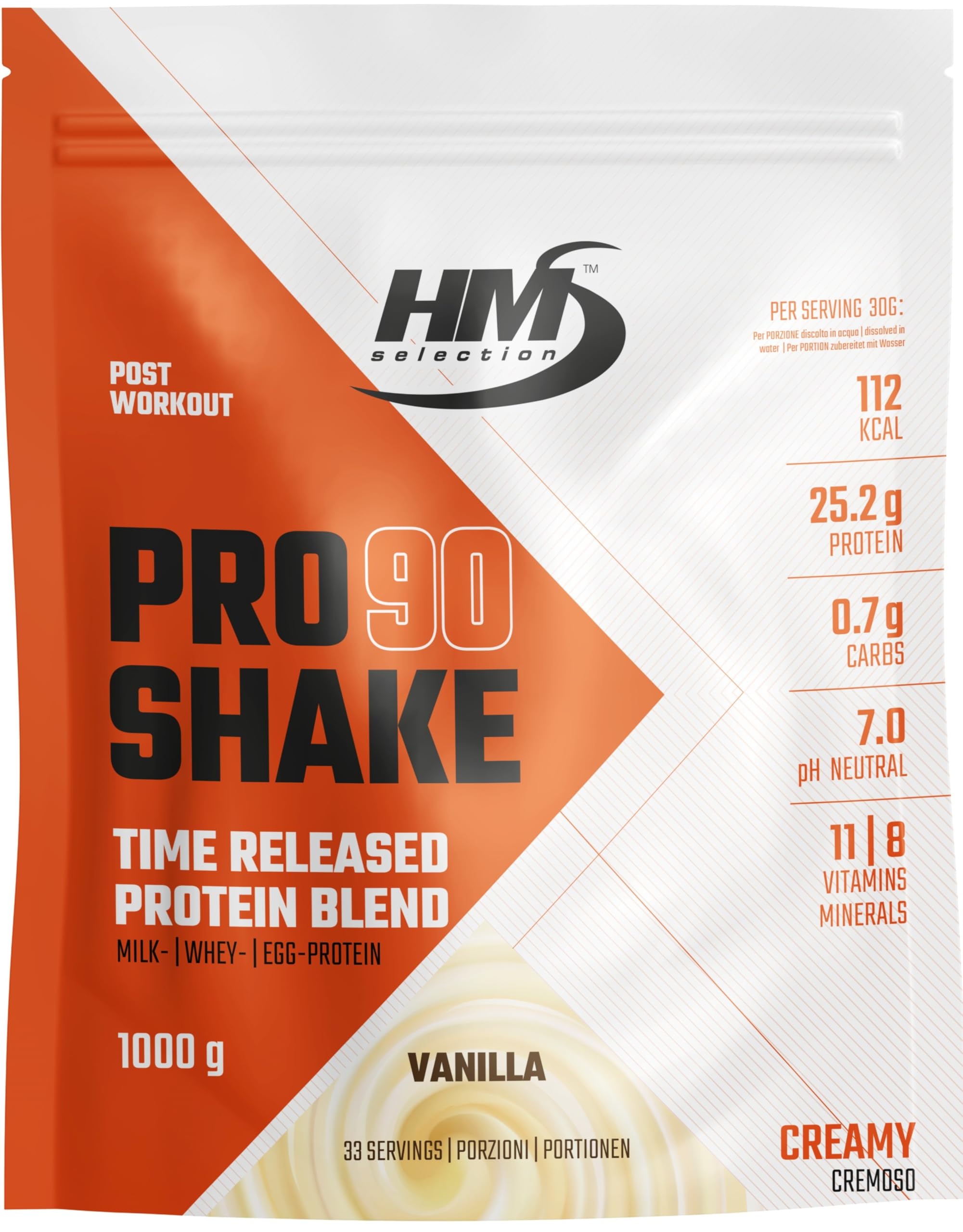 PRO SHAKE 90-1000g - Vaniglia - Multi Protein Complex • Integratore proteico con minerali e vitamine • fornimento prolungato ai muscoli di un regolare e prolungato apporto di aminoacidi.