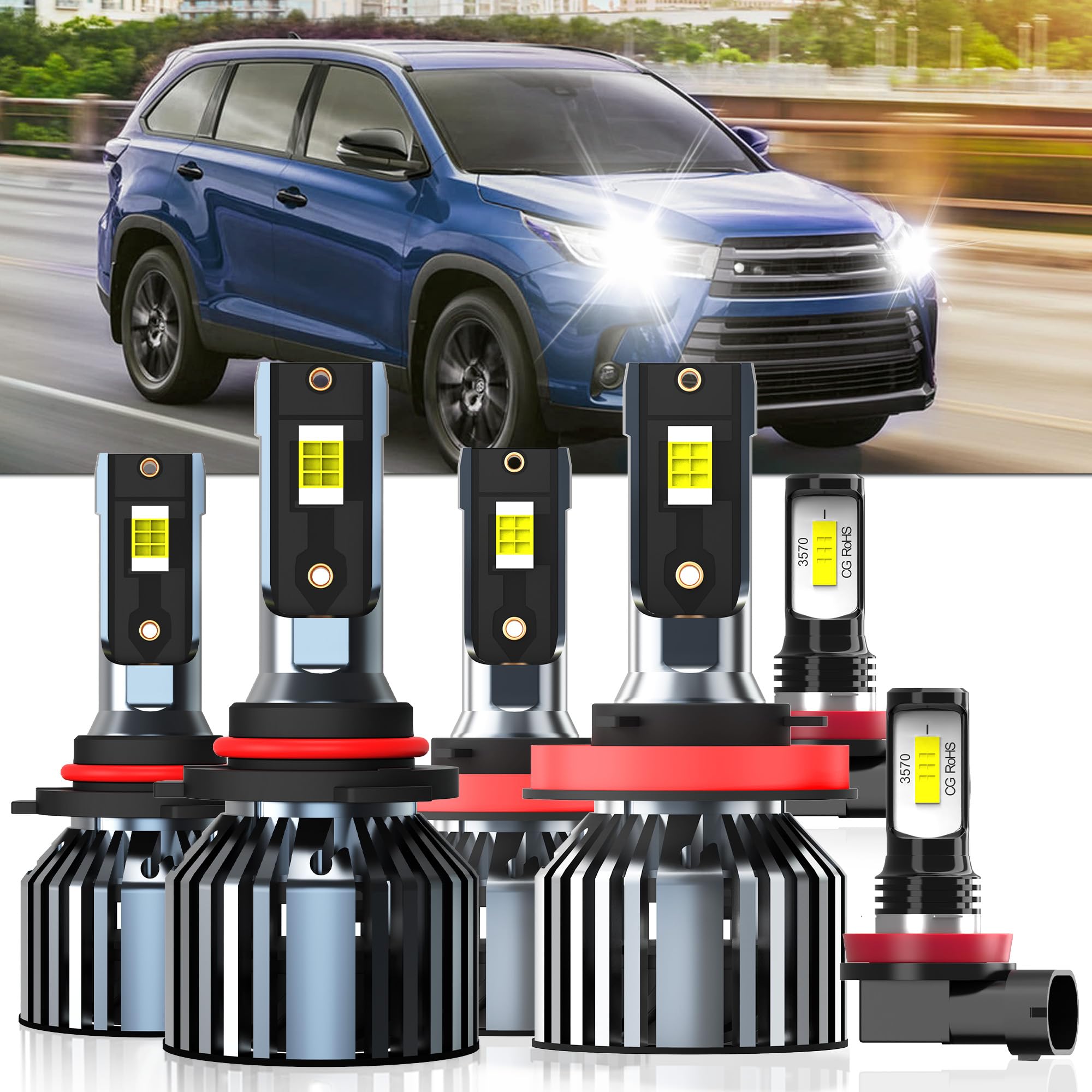 View 1 of XG Glitter 6-Pack LED Headlight Bulbs for Toyota Highlander 2014-2019