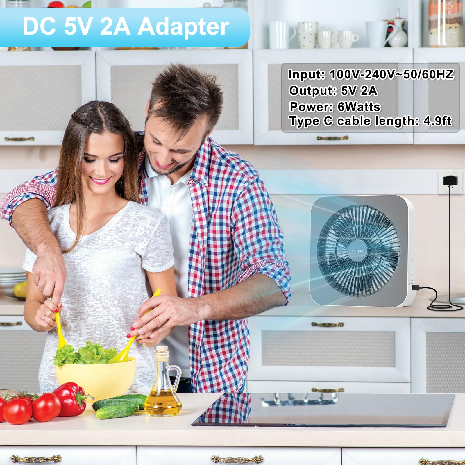 Ventilador de 10 pulgadas, ventilador de caja pequeña con 3 velocidades, ventilador de ventana silencioso alimentado por adaptador de CC para dormitorio, oficina, cocina, hogar, apartamento, caravana 3