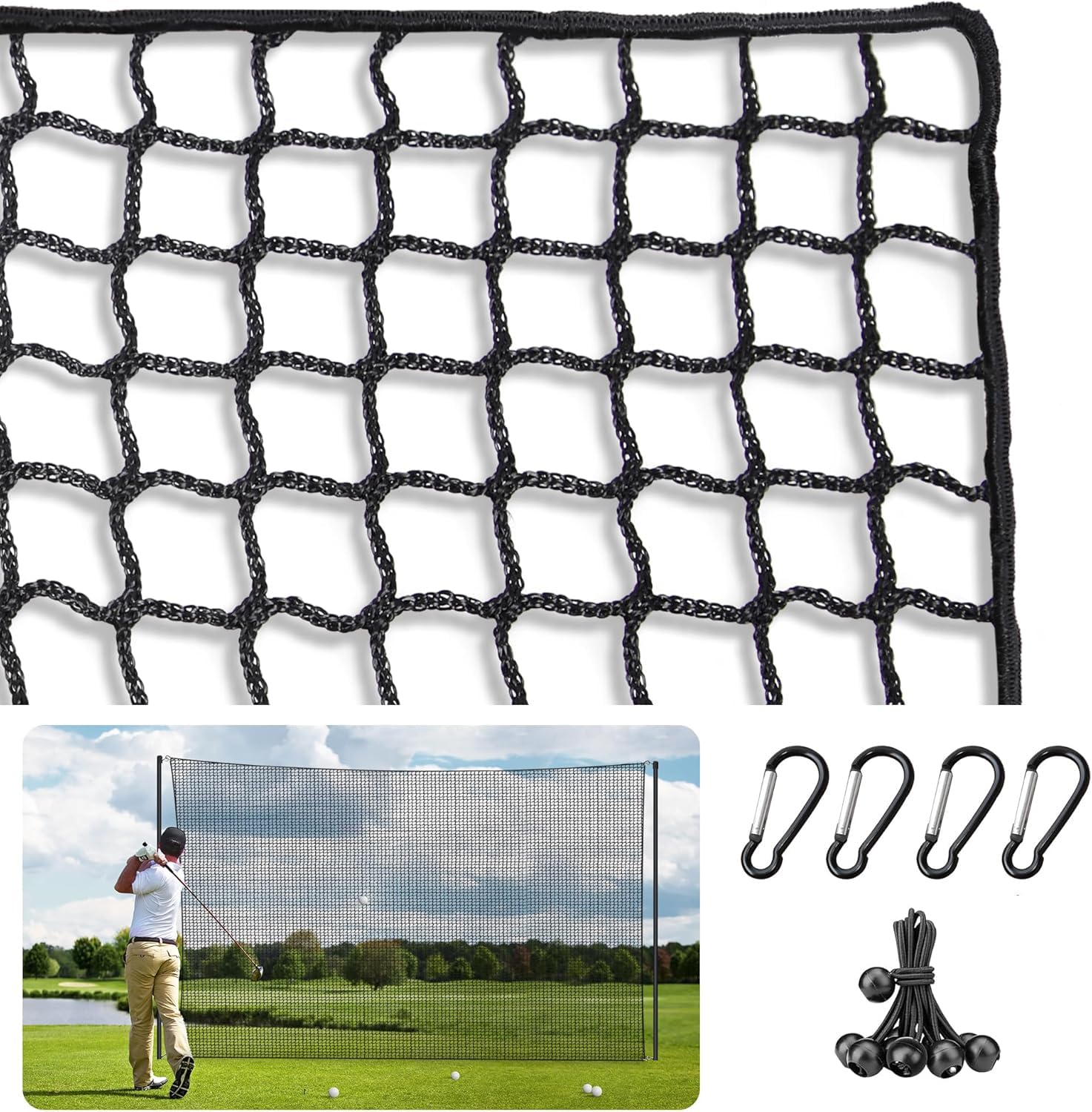 Red de Práctica de Golf de Poliéster con Cuerda y Hebilla, Negro