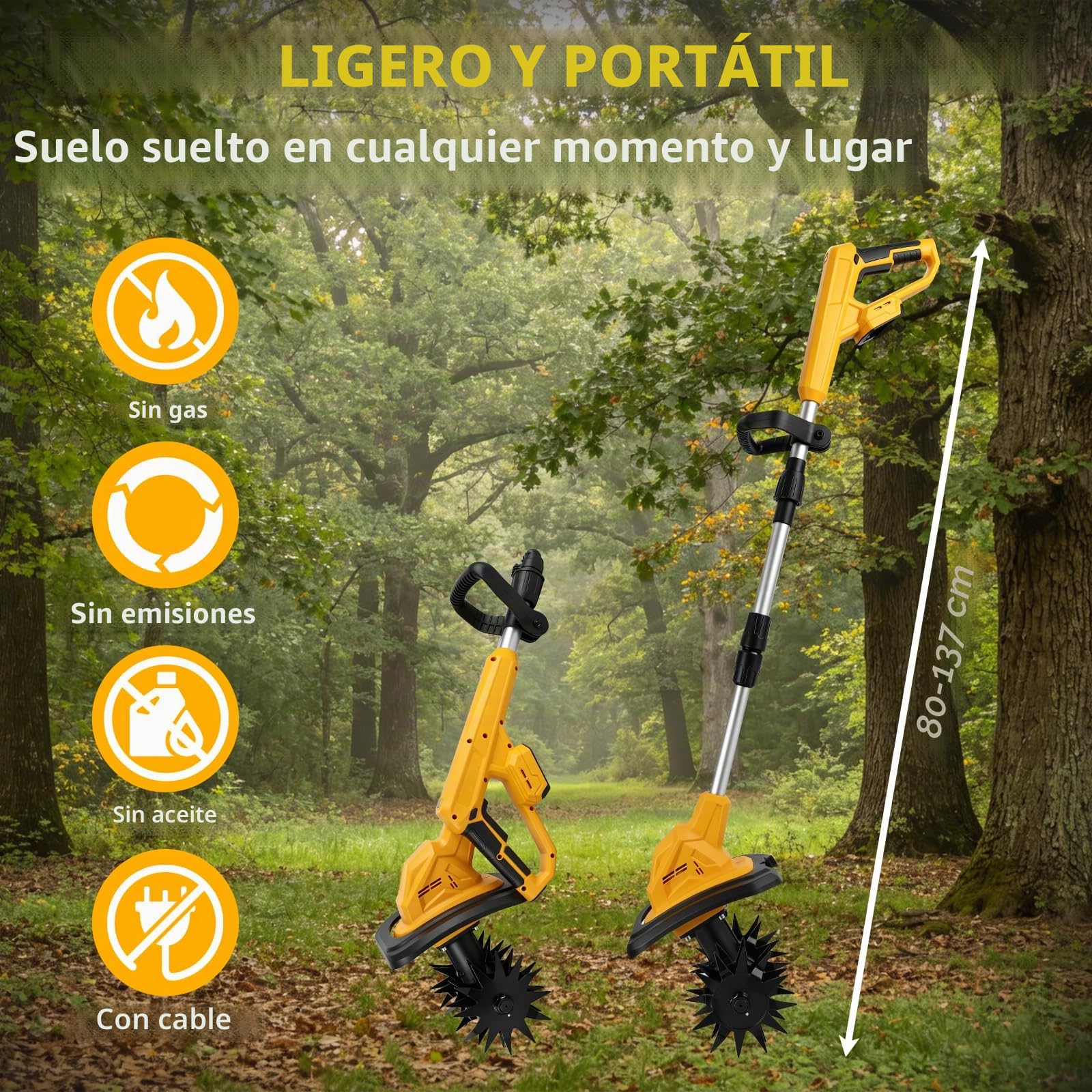 Baqueta de suelo con batería compatible con batería Dewalt de 20 V, plegable, con 22 cm de ancho de trabajo, 17 cm de profundidad de trabajo, sin escobillas, motoazada eléctrica para pequeños bancales