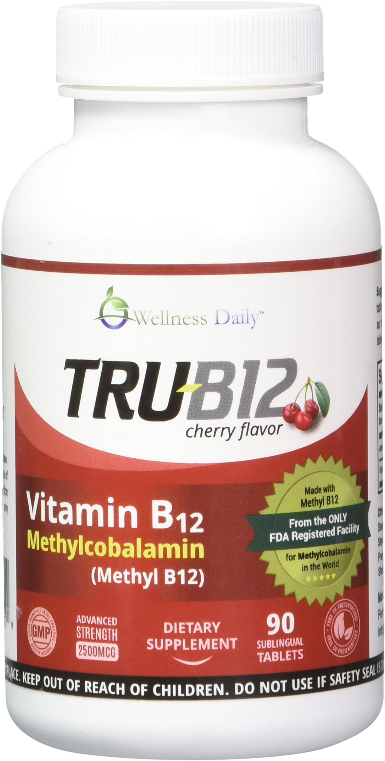 TRU-B12: Vitamin B12 Methylcobalamin (Methyl B12), Extra Strength (2500mcg), 90 B12 Sublingual Tablets.