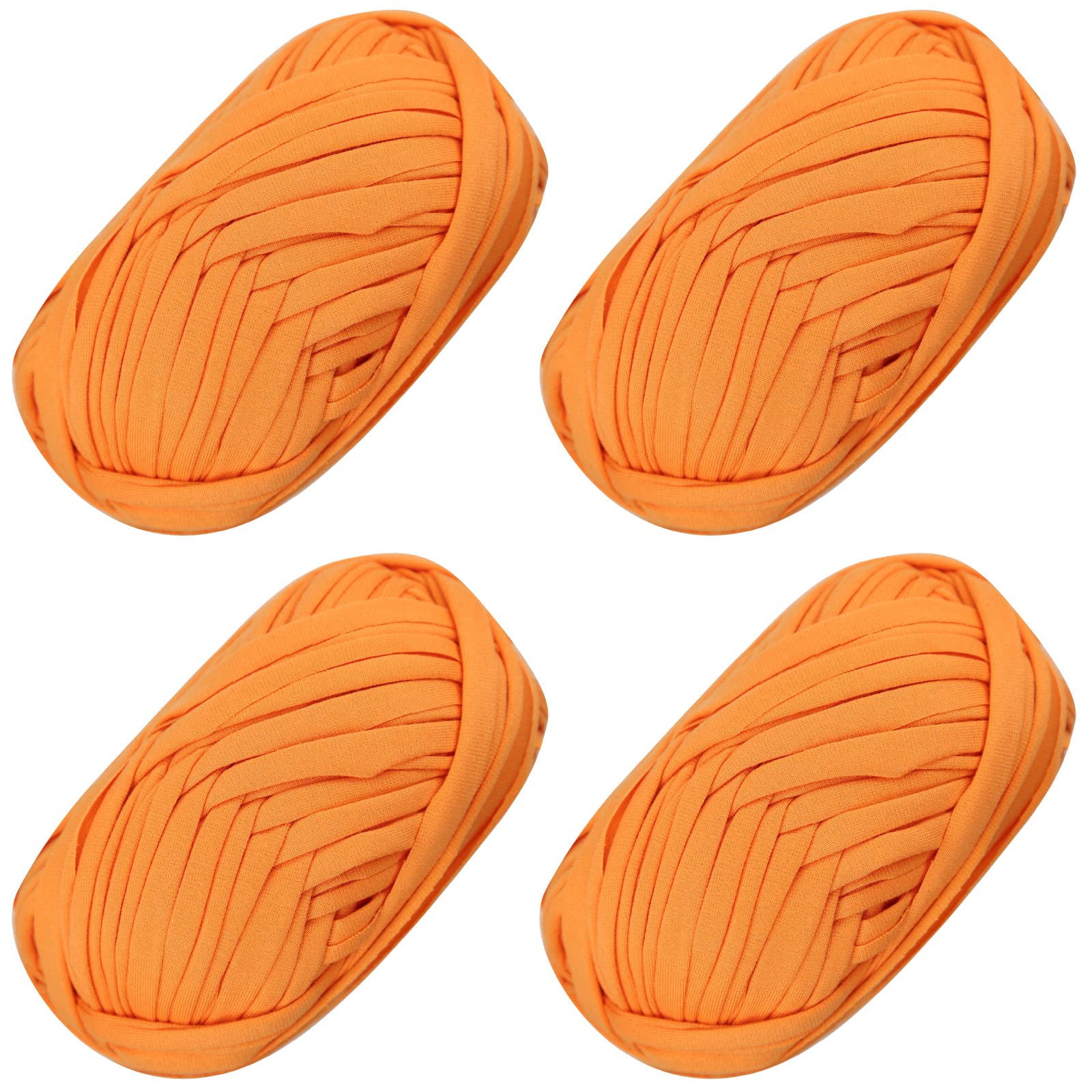 4 PCS T-Shirt Yarn Elastic Fabric Crochet Cloth Yarn for DIY Knitting, Spaghetti Thick Knitting for Hand DIY Bag Blanket Cushion Crocheting Projects,Home Decor(Orange)