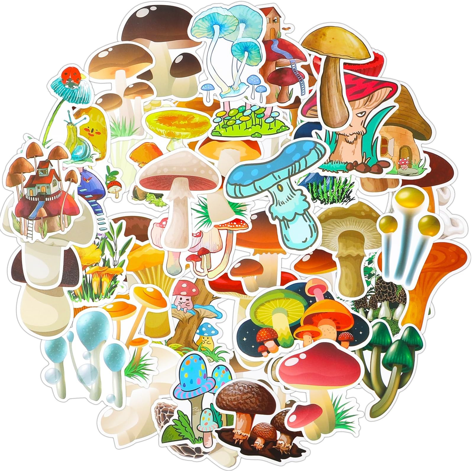 BewudyMushroom Stickers, 50 Pieces Cute Mushroom Vinyl Waterproof Cartoon Stickers Laptop Water Bottles Stickers Cartoon Decal for Computer, Phone, Guitar, Skateboard