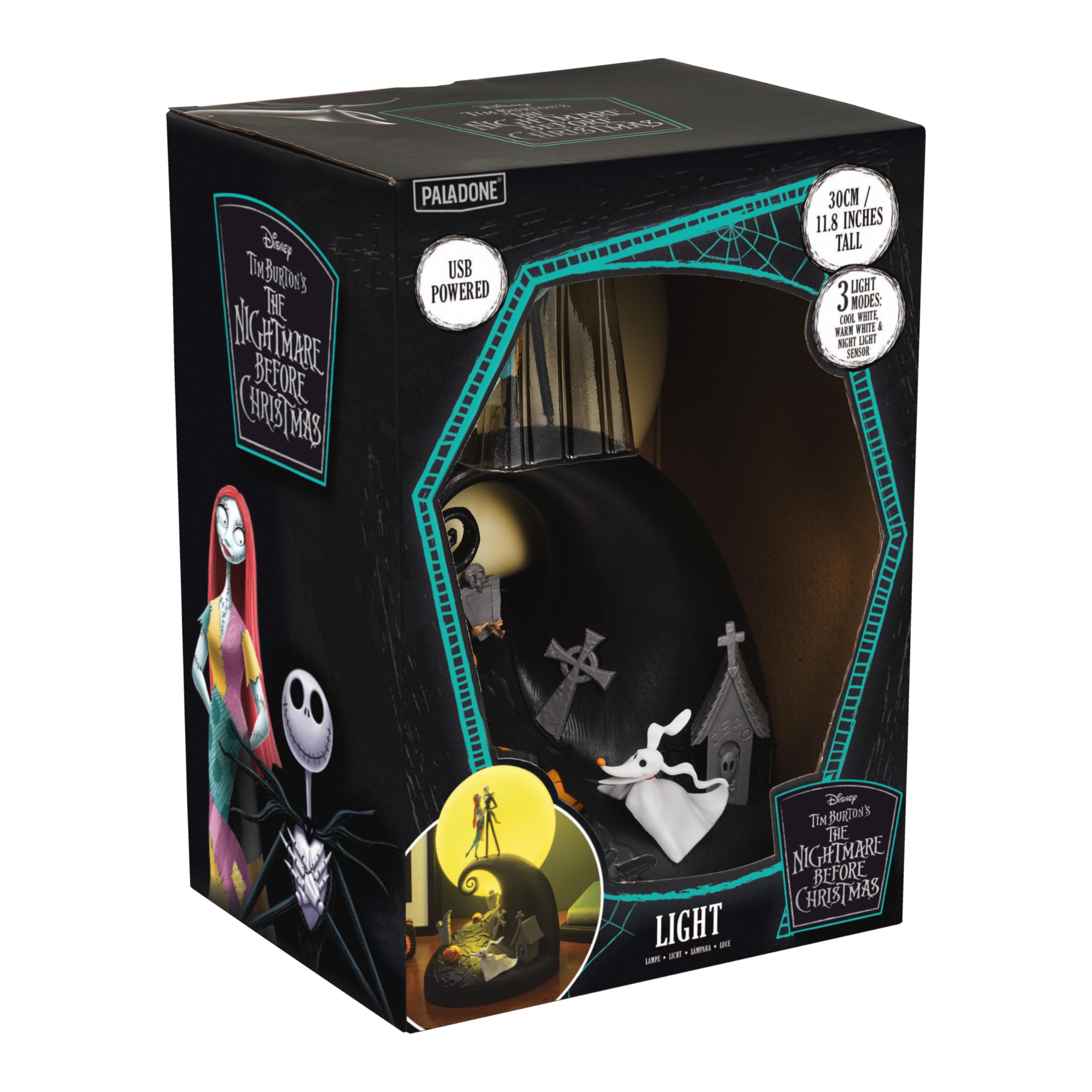 Paladone Lámpara Diorama Nightmare Before Christmas – Luz LED de 30cm con Figuras de Jack y Sally, Alimentación USB, Modos de Luz Cálida y Fría, Decoración Oficial