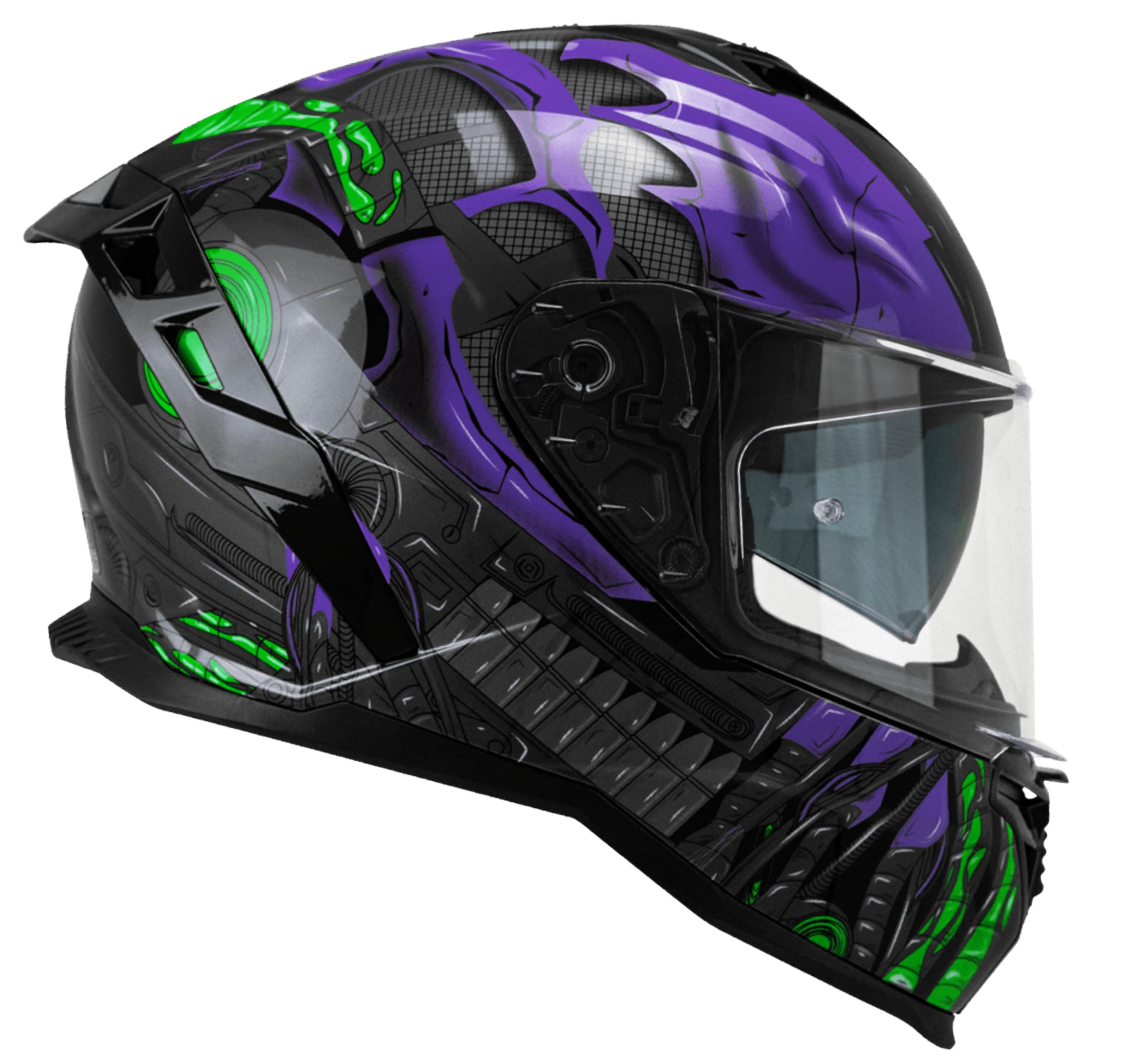 casco 363R SHOT VILLAIN Casco Integrale Moto, Nero Viola Verde Fluo, Taglia S