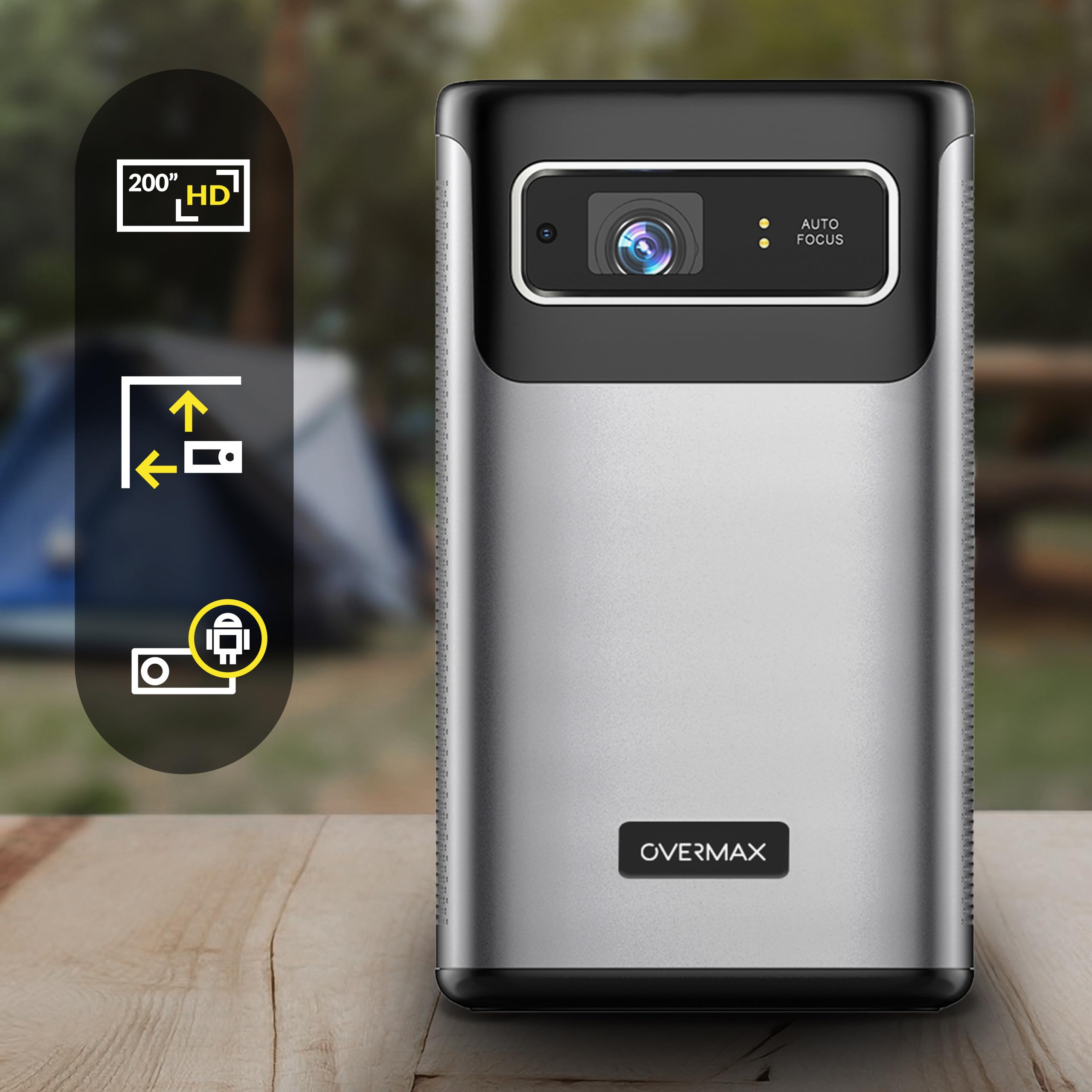 Projecteur OVERMAX Multipic 8.1 Résolution 4K Projecteur avec Keystone Autofocus et Correction du Trapèze, Image jusqu'à 200, Wi-FI Bluetooth 5.0, 5000 Lumens Télécommande, Durée de Vie 40 000 h