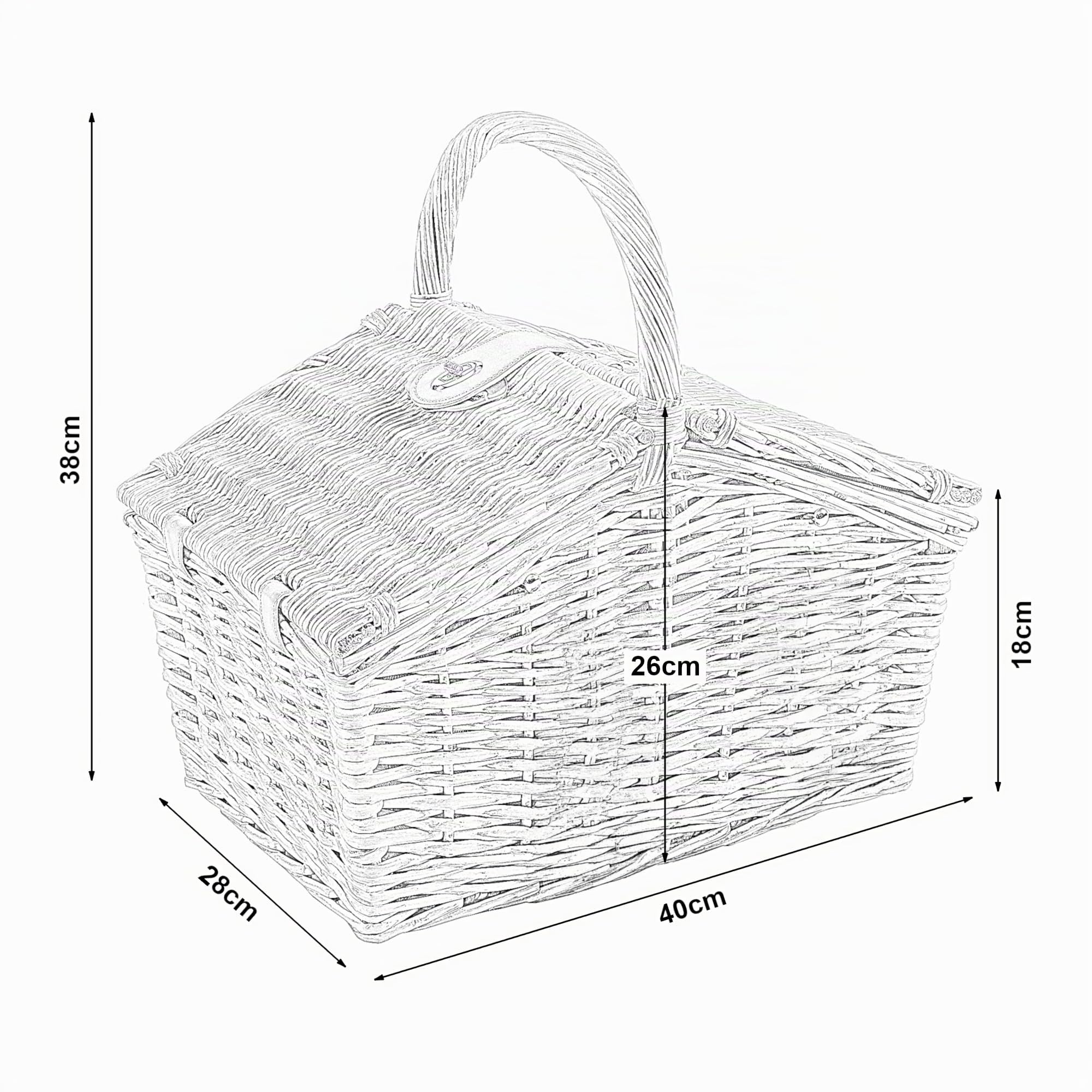 casa.pro Picknickkorb für 2 Personen Bucchianico Komplettset Weide Flechtkorb Picknick Set Geschirr mit Besteckset Decke kariert Natur/Rot