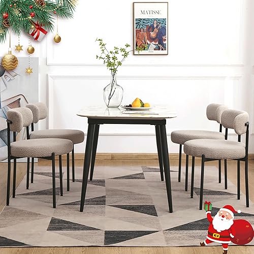 Miniatura 7 de EDWELL Boucle - Juego de 2 sillas de comedor tapizadas redondas con patas de metal negro, silla de cocina moderna para comedor, cocina, sala de estar