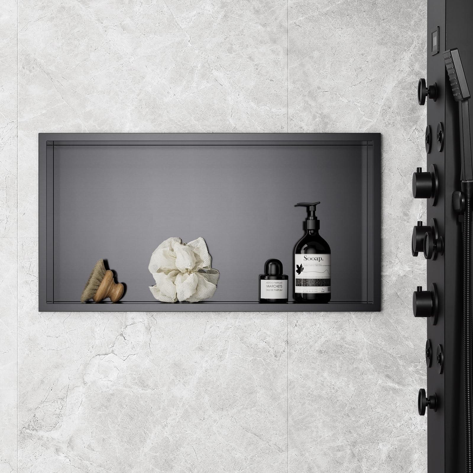 KEOKBON 60 x 30 x 10 CM Shower Niche, Stainless Steel Wall Niche Recessed Single Shelf Shower Storage for Bathroom, Nano Graphite Grey