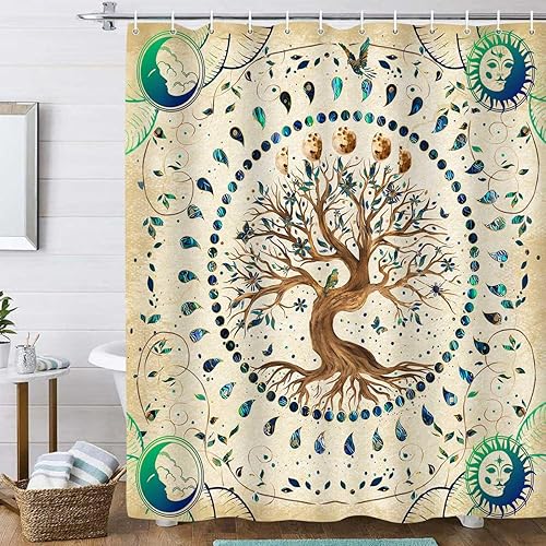 TPMDFC YLDWTP0212 - Cortina de ducha con diseño de árbol de la vida, 72 x 72 pulgadas, poliéster, juego de cortinas de ducha con árbol de la vida,