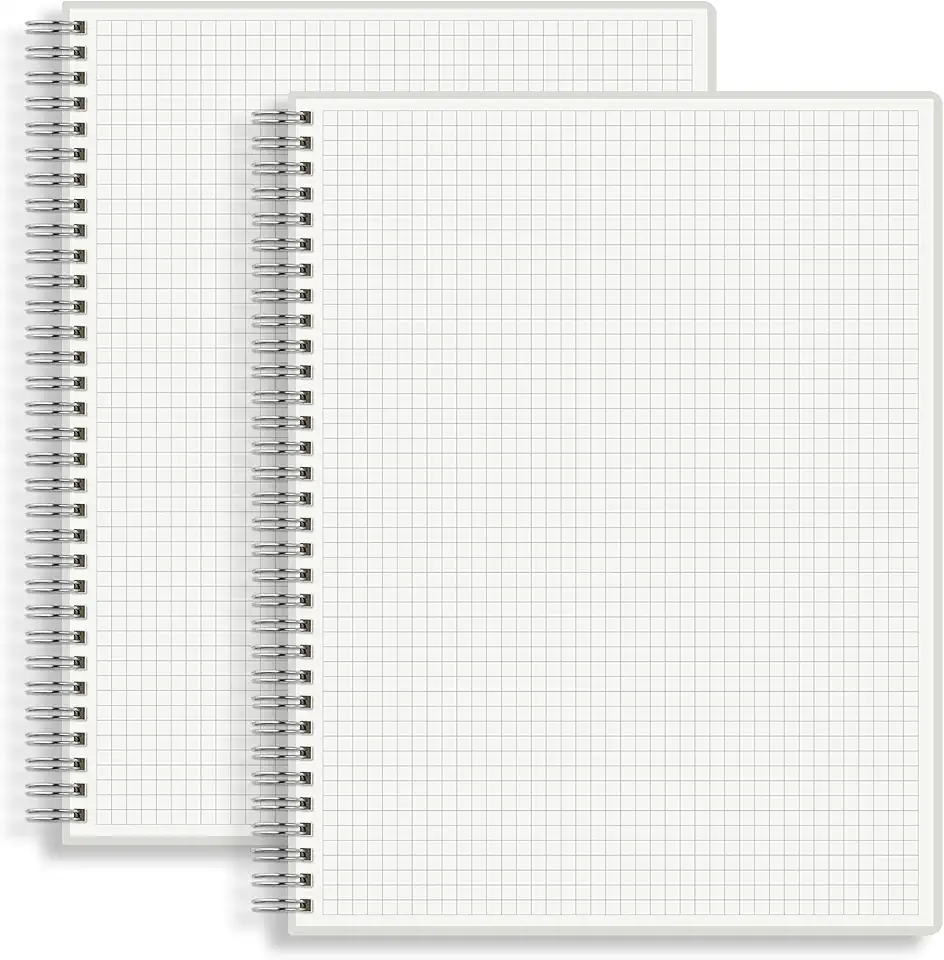 Large Graph Ruled Wirebound Spiral Notebook, 8.5 x 11 Inches, 5mm Grid (2 sq/cm) Paper Pad, Premium 100gsm Ivory White Acid-Free Paper, 128 Squared/Grid Pages per Notebook (Pack of 2)