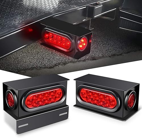 Nilight Juego de 2 cajas de luz de acero para remolque con luces traseras LED ovaladas rojas de 6 pulgadas, luces traseras de remolque rojas Red