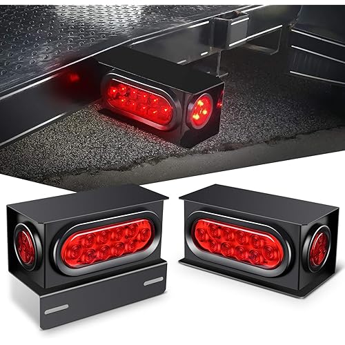 Nilight - TL-34 2PCS Steel Trailer Light Boxes Housing Kit w/6Inch Oval Red LED Tail Lights 2 Inch Round Side Marker w/Grommet Plugs Wire connectors, Years Warranty