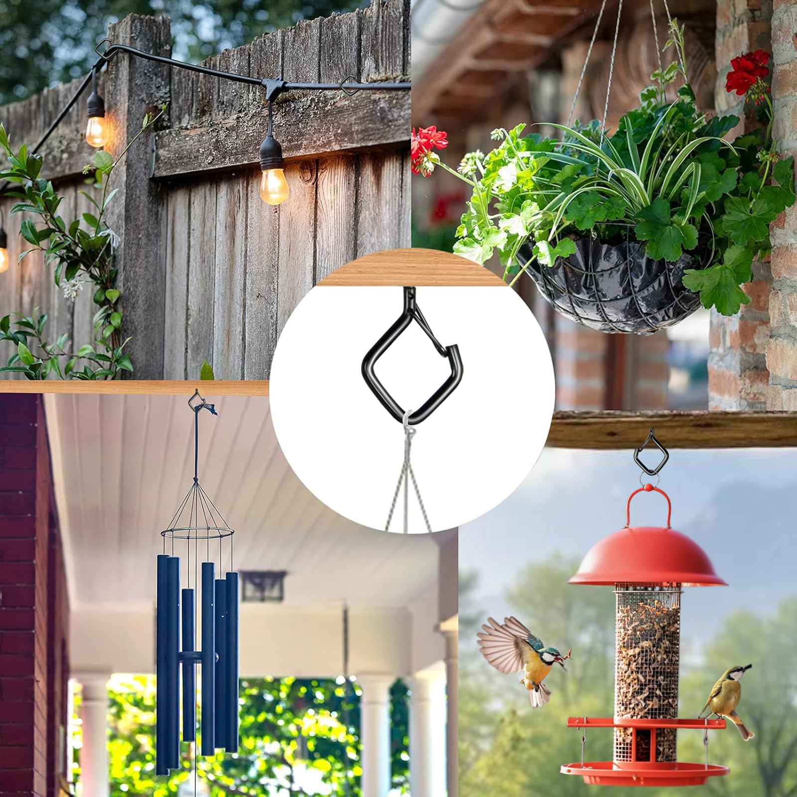 30 ganchos de ojo negro con tornillo resistente, ganchos de techo para colgar plantas, luces de cadena, tazas, campanillas de viento, comederos de pájaros. Colgador de plantas para interiores
