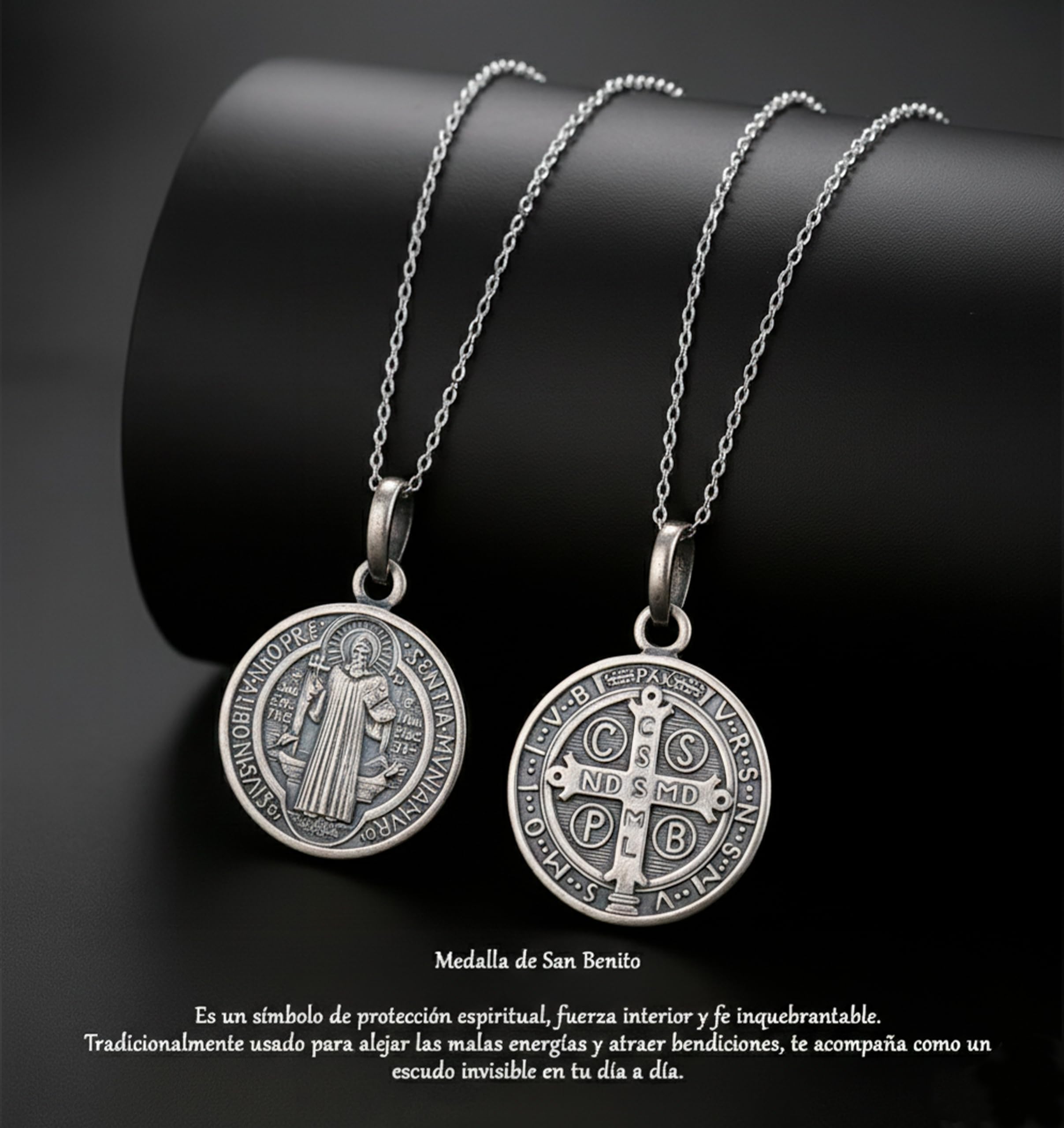 Only faith Naszyjnik z medalem św. Benedykta ze srebra próby 925, naszyjnik 45 cm, medal 1,5 cm 2 cm, dwustronny z krzyżem mocy