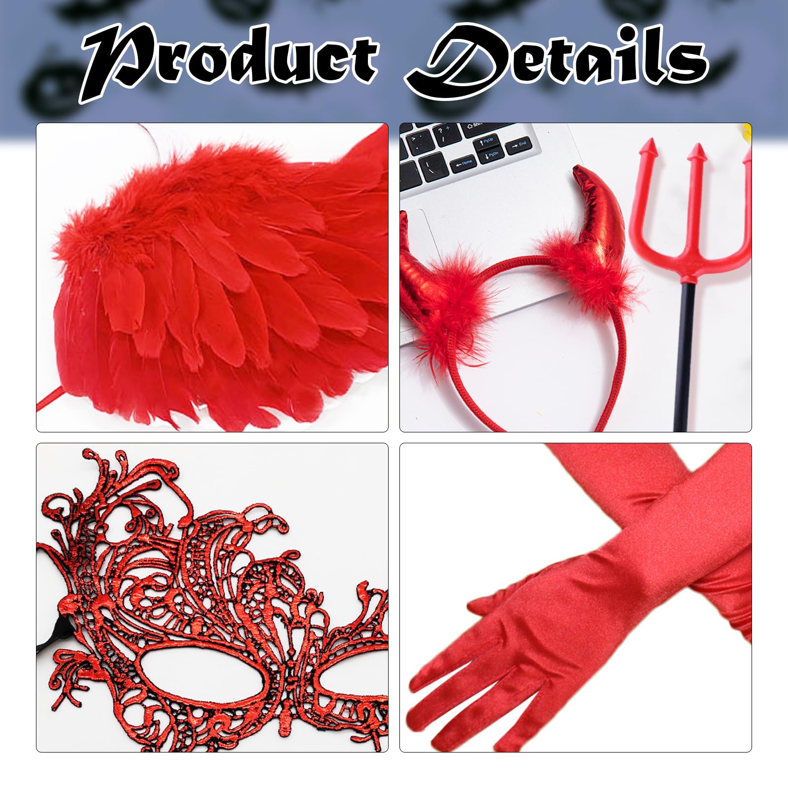 Henkodo Ailes d'Ange Rouges, 66 cm - Déguisement Ange ou Demon pour Femme Adulte - Costume Halloween