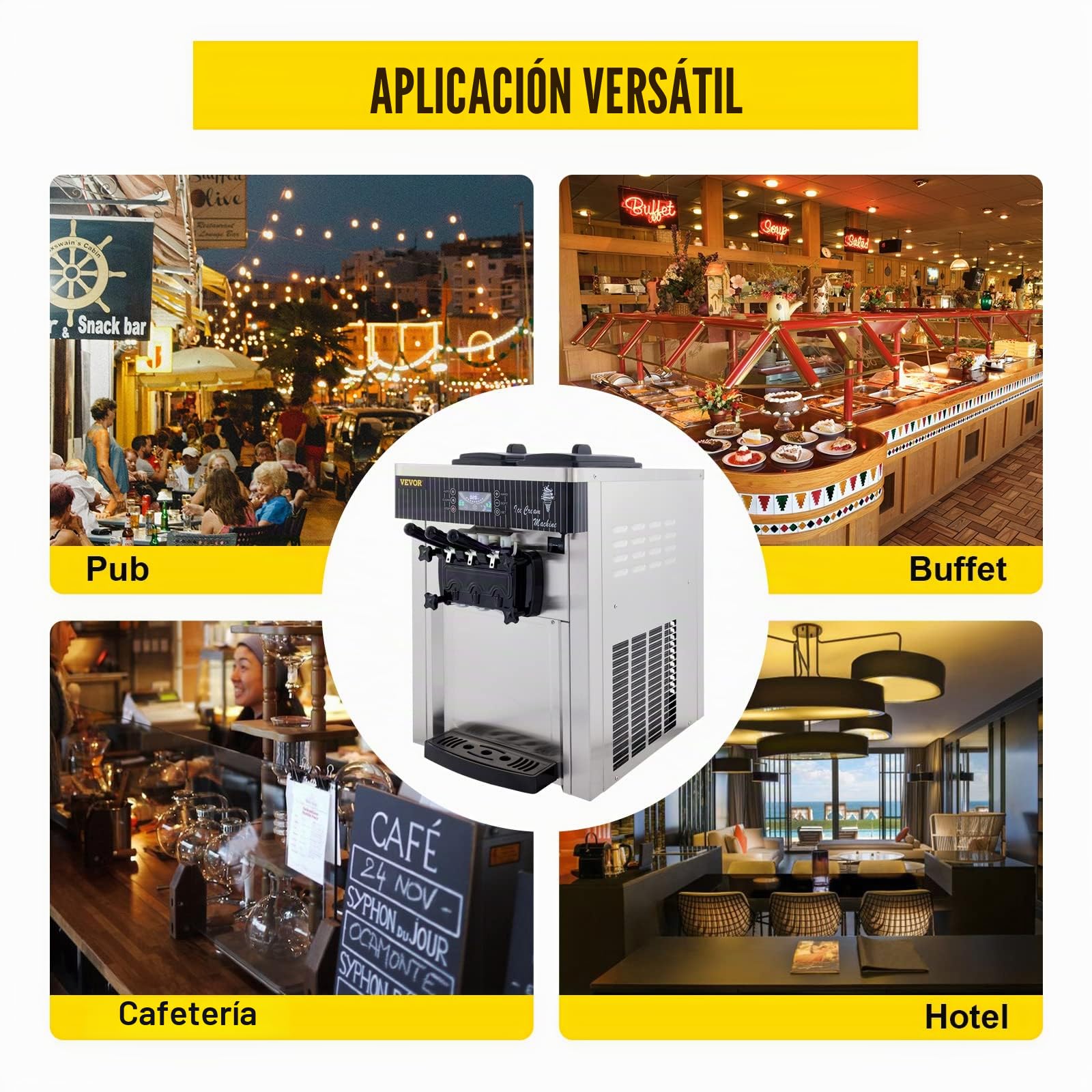 VEVOR Máquina de Helados Soft Heladera Maquina Helados Soft Comercial Maquina Helados Soft con 2 + 1 Sabores Vertical Ice Cream Maker 2200W Máquina de Helado de Servido Suave 6L*2