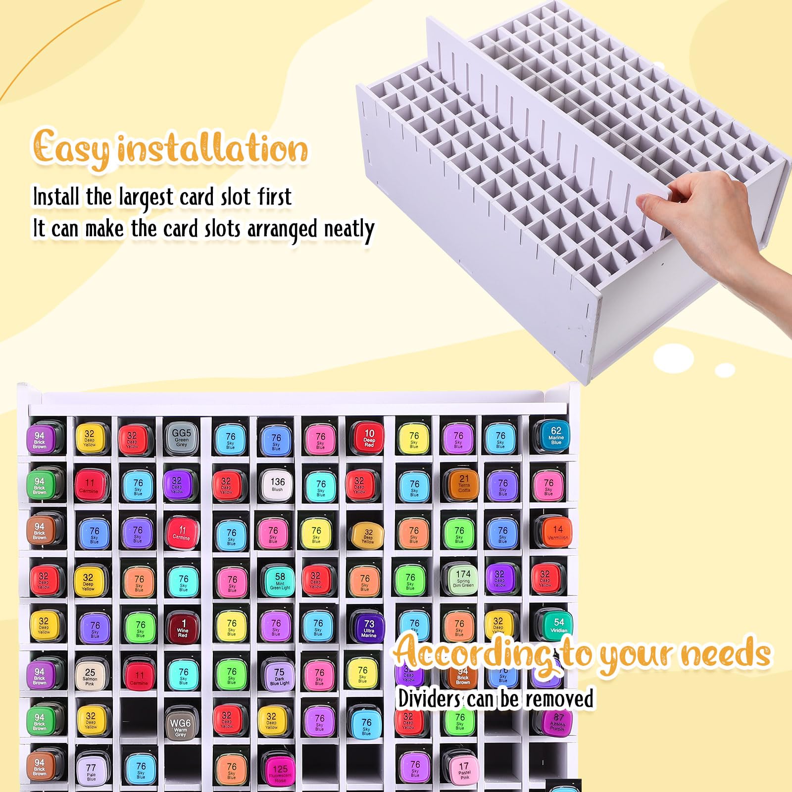 Marker-Aufbewahrungs-Organizer, 360 Fächer, Gesamtkunstbedarf-Halter für Schreibtisch, Marker-Regal mit herausnehmbaren Trennwänden für Buntstifte und Pinsel (33,5 x 25,4 x 13,5 cm)