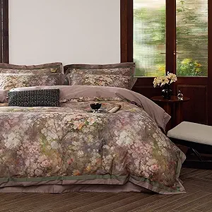 VM VOUGEMARKET Garden Flower Duvet Cover Set Queen,3 Pieces Pink Floral Duvet Cover with 2 Pillow Shams Smooth Silky Long Staple Cotton Bedding Set-Queen,90x90 Inch