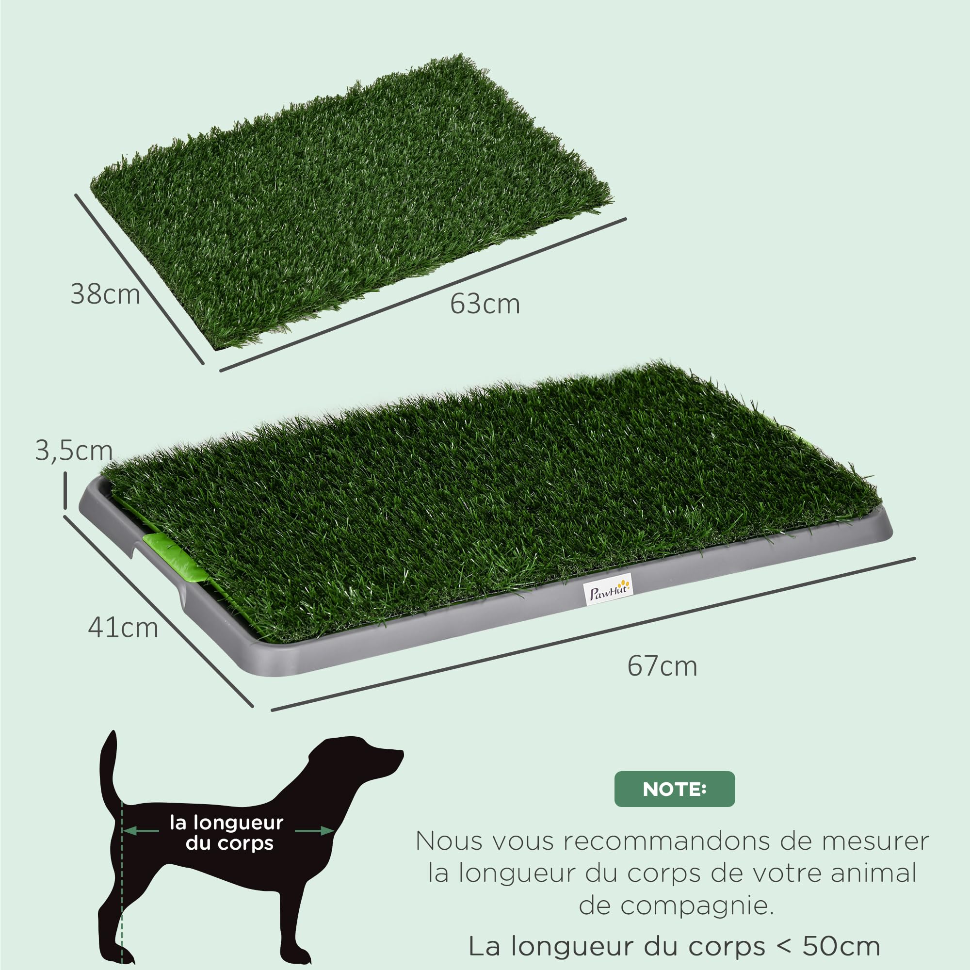 PawHut Toilette pour Chien litière avec 2 Tapis en Gazon Artificiel avec bac pour l'apprentissage de la propreté à l'intérieur et à l'extérieur, Tapis d'entraînement pour Animaux, 67 x 41 cm