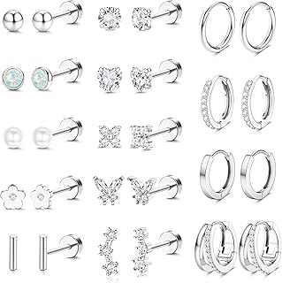 BESTEEL Hypoallergenic Flat Back Earrings - 14K Gold Plated Cartilage Earring Sets 20G Surgical Stainless Steel Earrings for Women Small Hoop Flatback Stud Earring Stacks Helix Conch Tragus Piercing Jewelry
