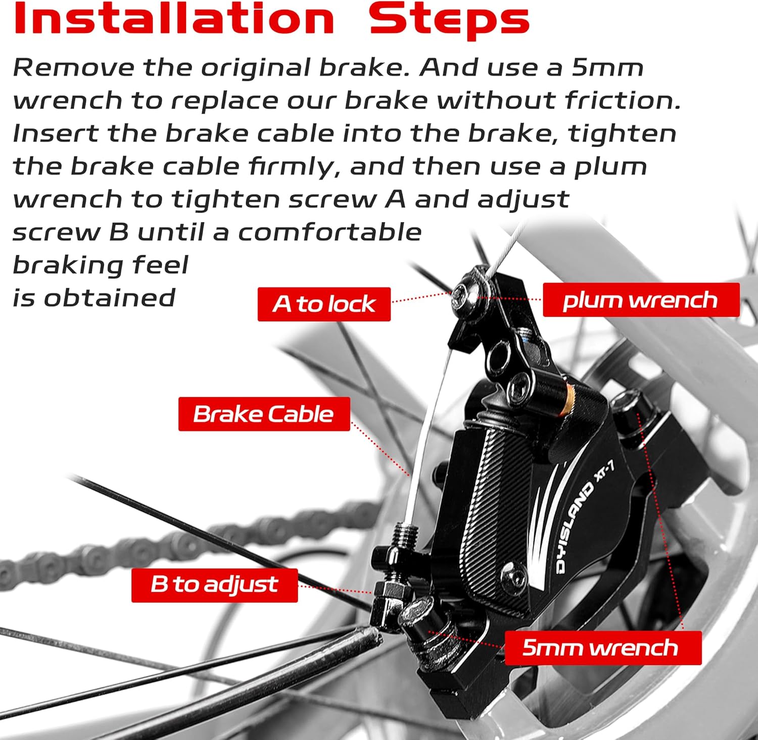 XT-7 Hydraulic Disc Brakes Calipers,Line Pulling/Cable Actuated Front & Rear Brake Calipers for MTB/Mountain Bike/E-Bike.