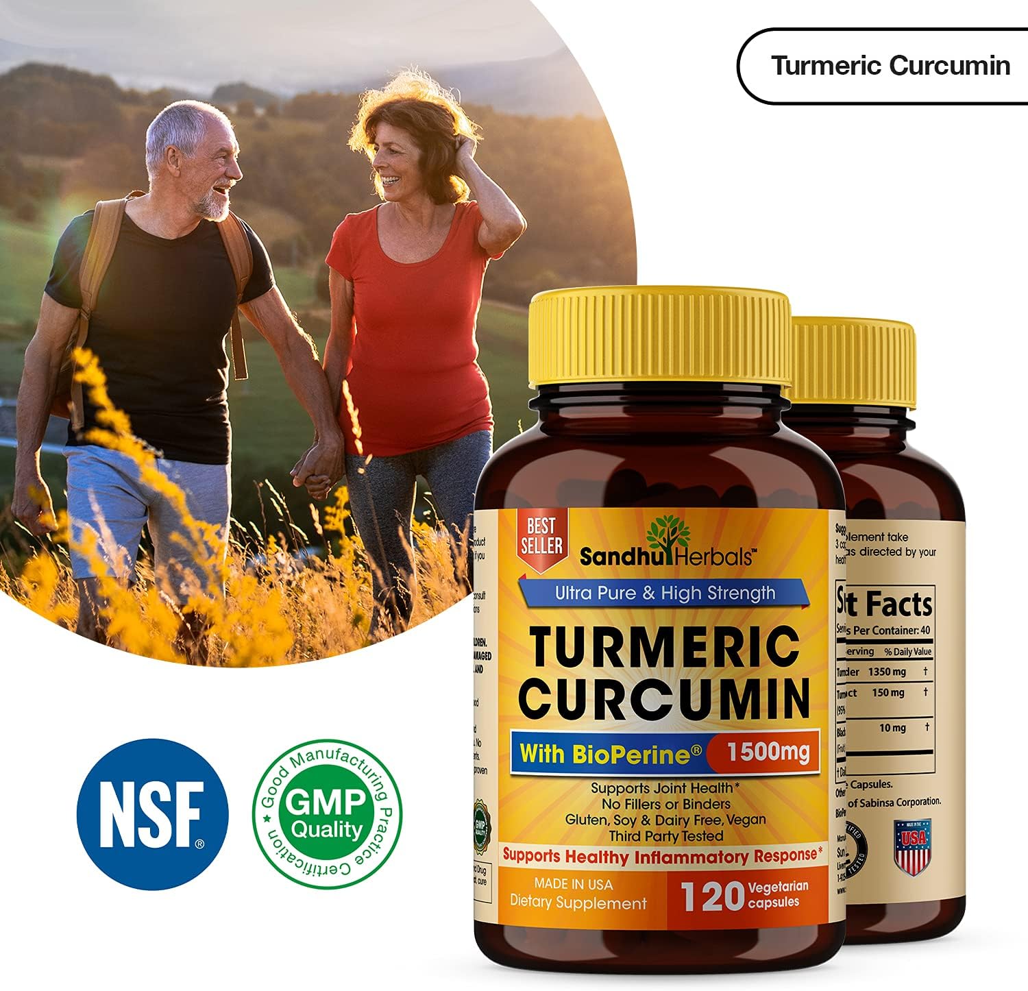 Turmeric Curcumin with Black Pepper Extract 1500mg Highest Potency High Absorption Joint & Healthy Inflammatory Support with 95% Curcuminoids 120 Veggi Capsules (120 Count)