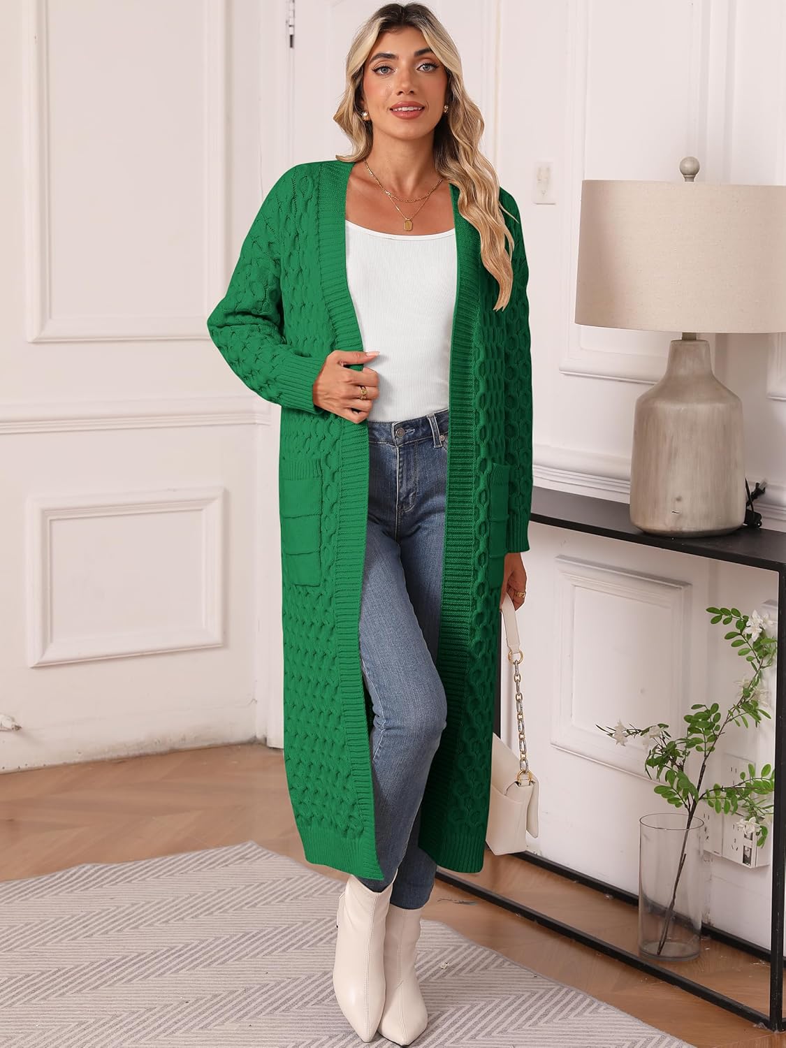Womens Long Cardigan Sweaters Fall Open Front Coat Long Sleeve Cable Knit Maxi Outerwear Trendy Jacket Clothes - Image 2
