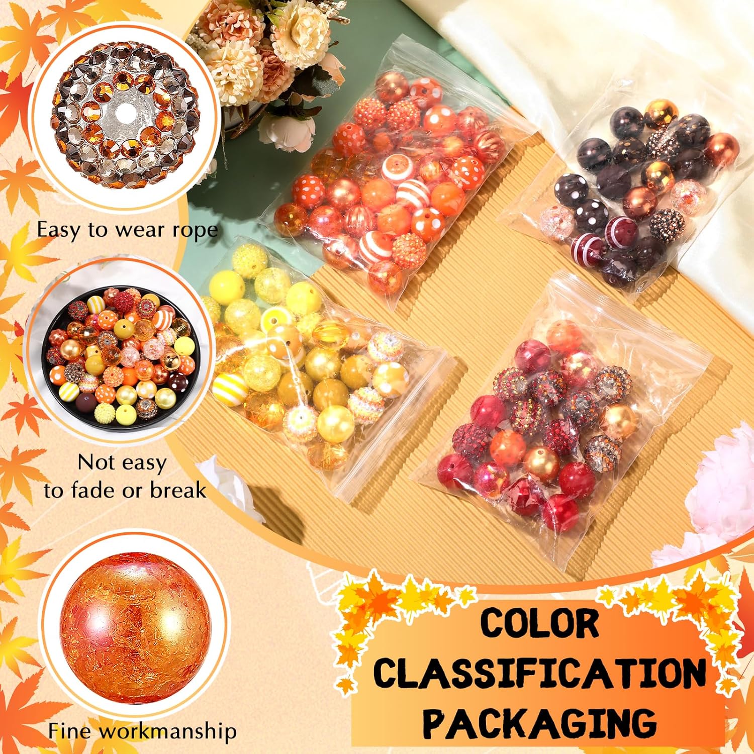 100 Pcs 20mm Rhinestone Bubblegum Beads for Pens Mixed Crystal Resin Chunky Beads for DIY Craft Keychain Necklace Bracelet Jewelry Making(Autumn Color) - Image 4