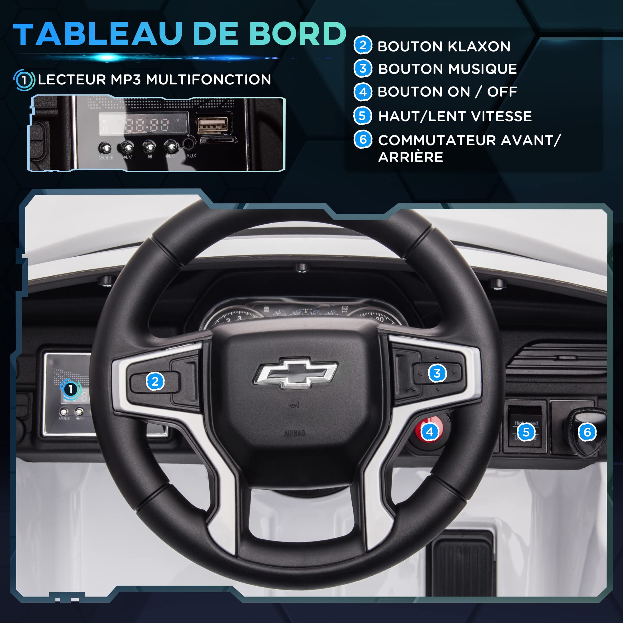 HOMCOM Auto veicolo elettrico bambino 12 V - telecomando genitore incluso - V. Max. 3 Km/h - Effetti sonori, Luminoso Bianco