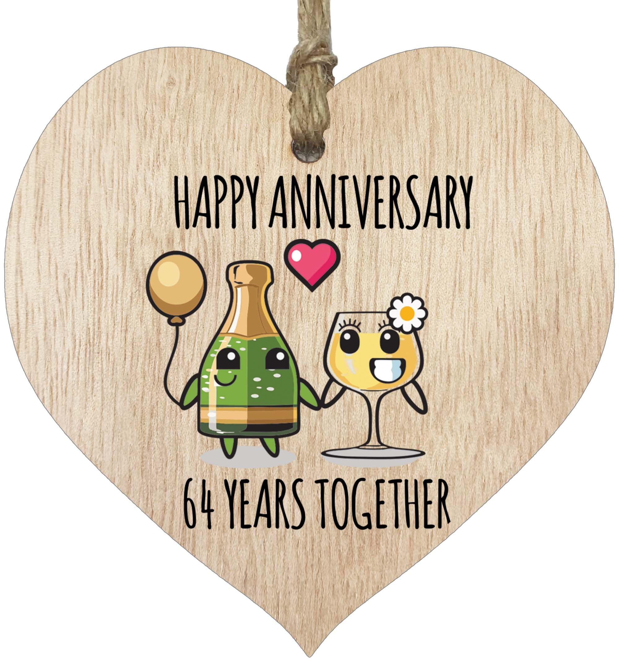 Stuff4 Girls 64 Light Wood 64Th Wedding Anniversary Wooden Heart Plaque For Wife Or Husband