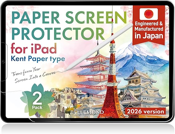 BELLEMOND | 2 Pack Kent Paper Screen Protector for iPad 10.2 (9th/8th/7th Gen) | Smooth Kent Surface PET Film, Reduced Pencil Tip Wear for Sketching & Notes | Designed & Manufactured in Japan