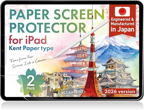 BELLEMOND | 2 Pack Kent Paper Screen Protector for iPad 10.2 (9th/8th/7th Gen) | Smooth Kent Surface PET Film, Reduced Pencil Tip Wear for Sketching & Notes | Designed & Manufactured in Japan