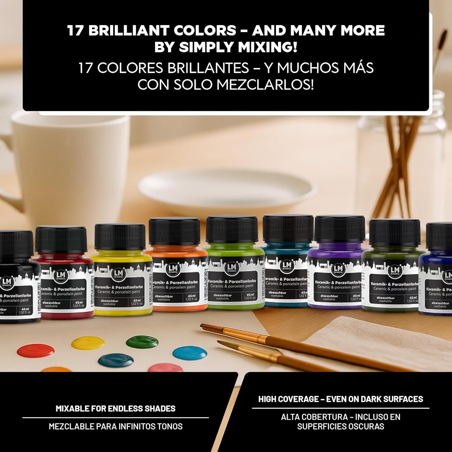 Ceramic and Porcelain Paint Set (17 x 1.52 fl oz) – Color Cosmos – Dishwasher Safe – Perfect for Mug, Tile & Creative DIY Projects