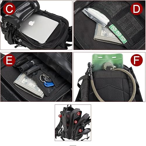 Miniatura 6 de Pequeña mochila táctica militar mochila de asalto del ejército mochila GYM senderismo Bug Out bolsa, Negro -, Compacto