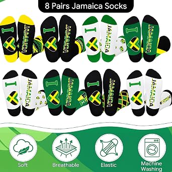 Hercicy 8 Pairs Jamaican Socks for Men Women Jamaican Independence Day Gift