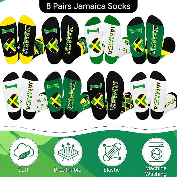 Hercicy 8 Pairs Jamaican Socks for Men Women Jamaican Independence Day Gift