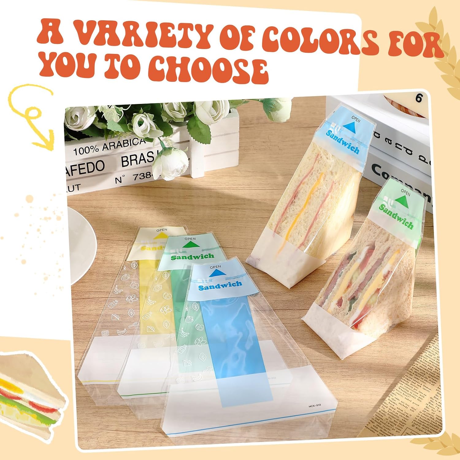 Leinuosen 600 Pcs Plastic Sandwich Bags Bulk Clear Triangle Sandwich Containers Packaging Easy Tear Disposable Bread Wrappers for Bread Bakery Takeaway Package