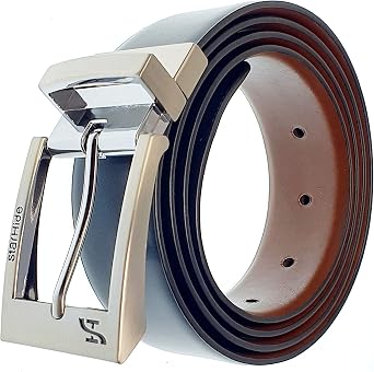 STARHIDE Mens Twist Reversible Black To Brown Leather Dress Belt 1.3" Wide With Removable Buckle Gift Box SB09